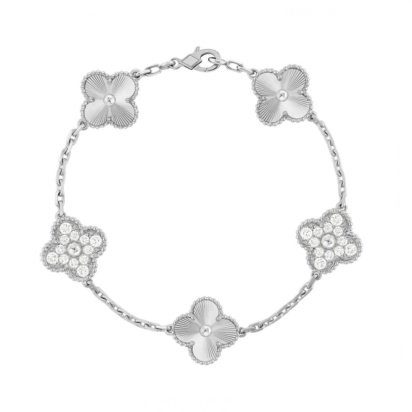 Camilla Diamond Bracelet - Silver Guilloché