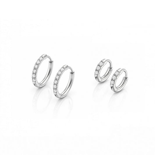 Classic + Mini Huggie Stack - Silver