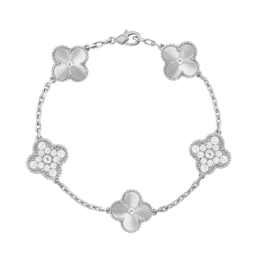 Camilla Diamond Bracelet - Silver Guilloché